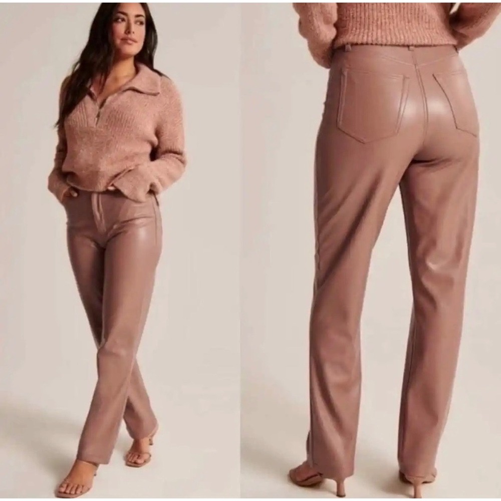 Abercrombie & Fitch Curve Love 90s Straight Ultra High Rise Faux Leather Pant 34